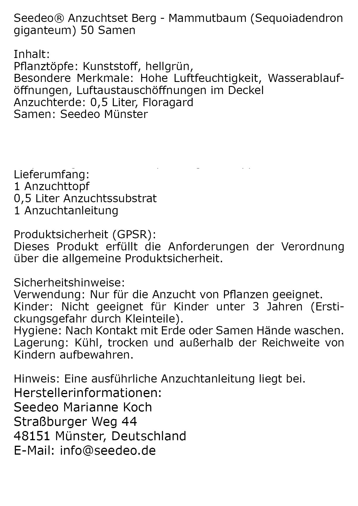 Seedeo® Anzuchtset Berg-Mammutbaum (Sequoiadendron giganteum)