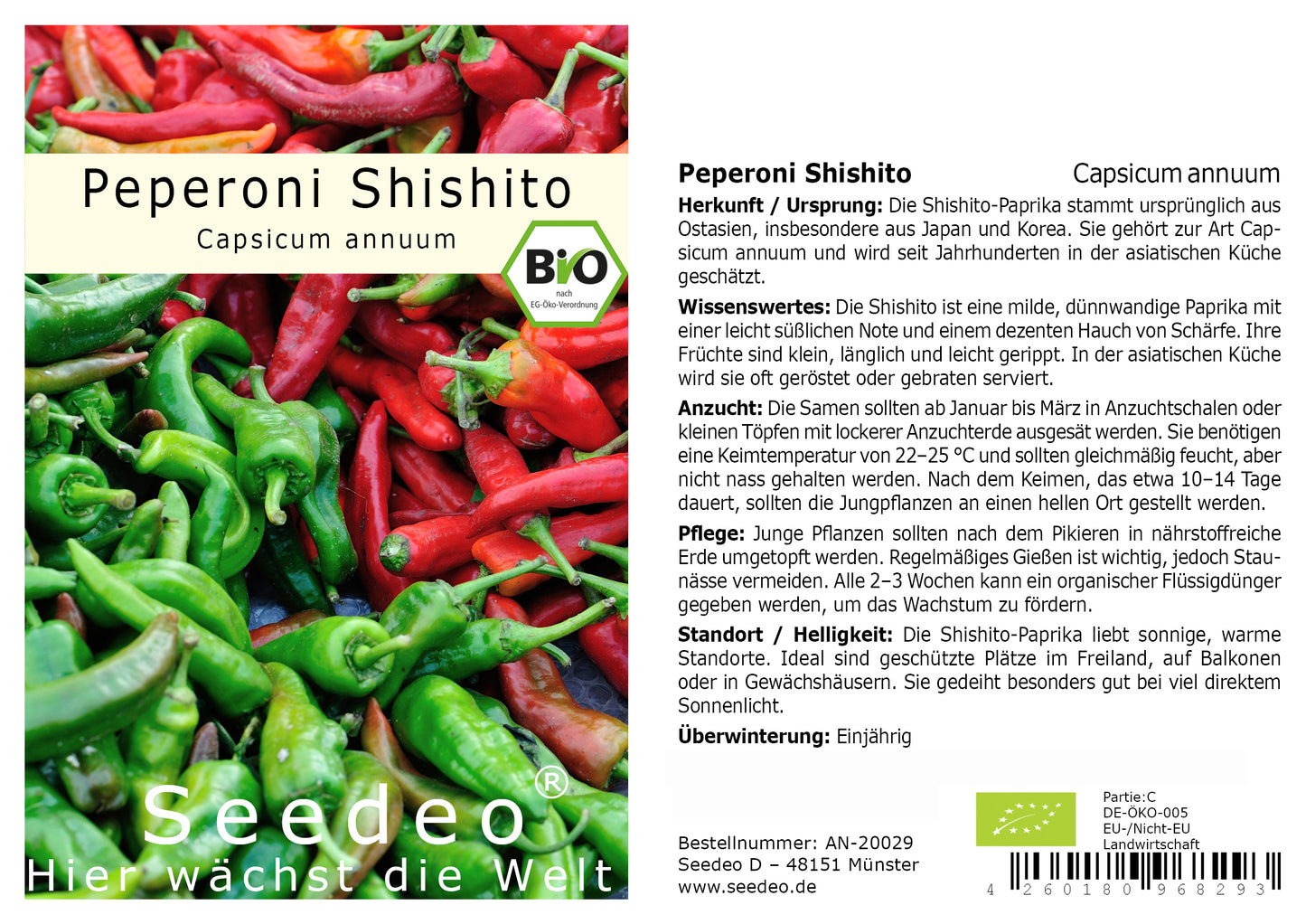 Seedeo® Peperoni Shishito (Capsicum annuum L.) 10 Samen Bio
