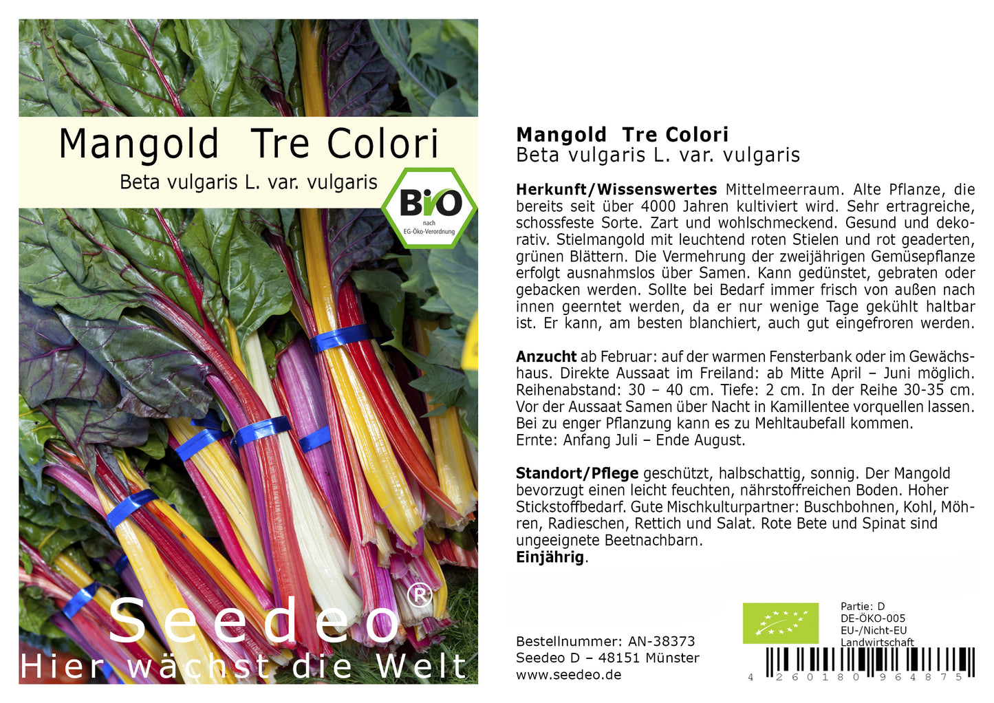 Seedeo® Mangold Tre Colori (Beta vulgaris L. var. vulgaris) 50 Samen BIO
