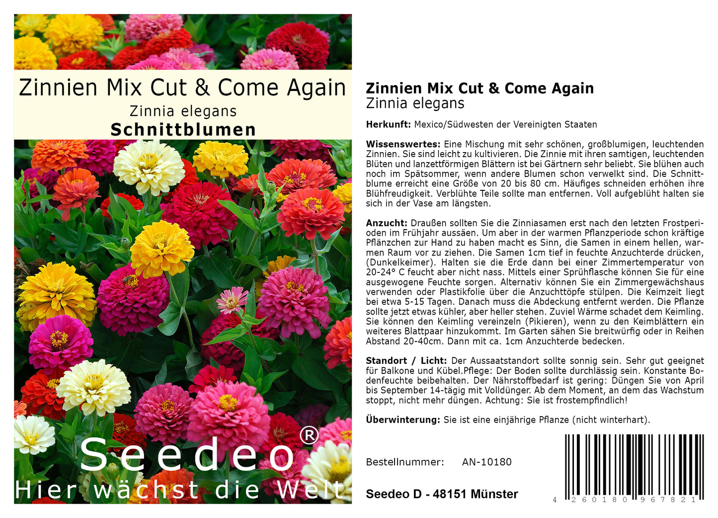 Seedeo® Zinnien Mischung Mix Cut & Come Again ca. 150 Samen