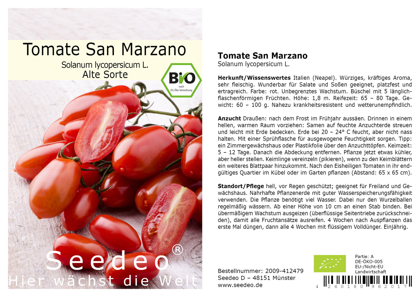 Seedeo® Tomate San Marzano (Lycopersicum L.) 25 Samen BIO
