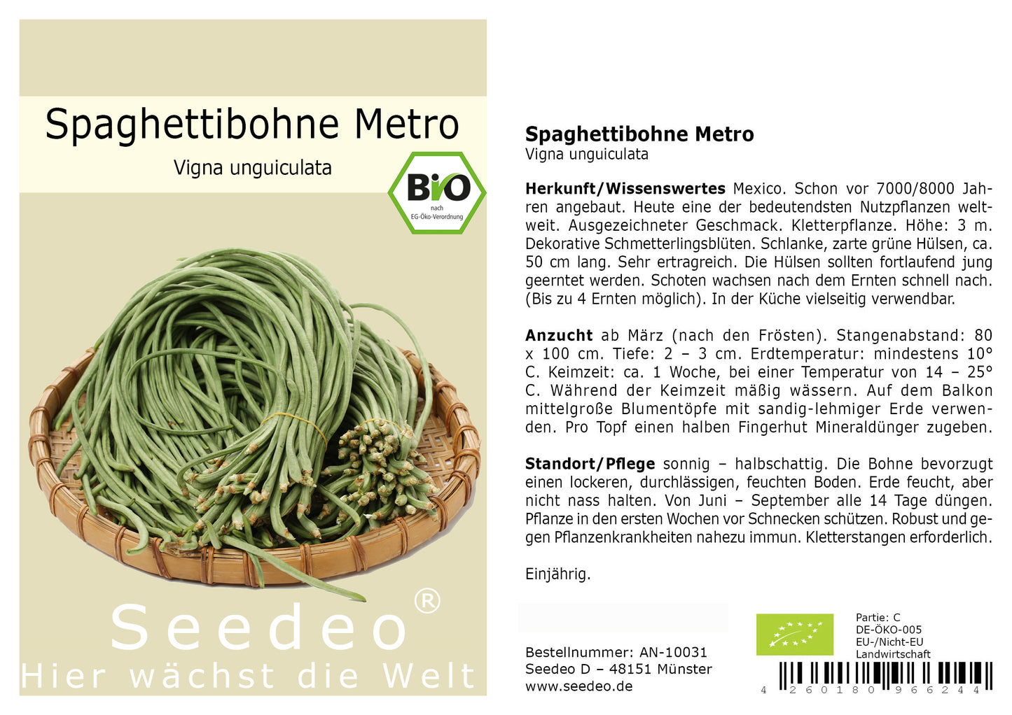 Seedeo® Spaghettibohne Metro (Vigna unguiculata) 20 Samen BIO