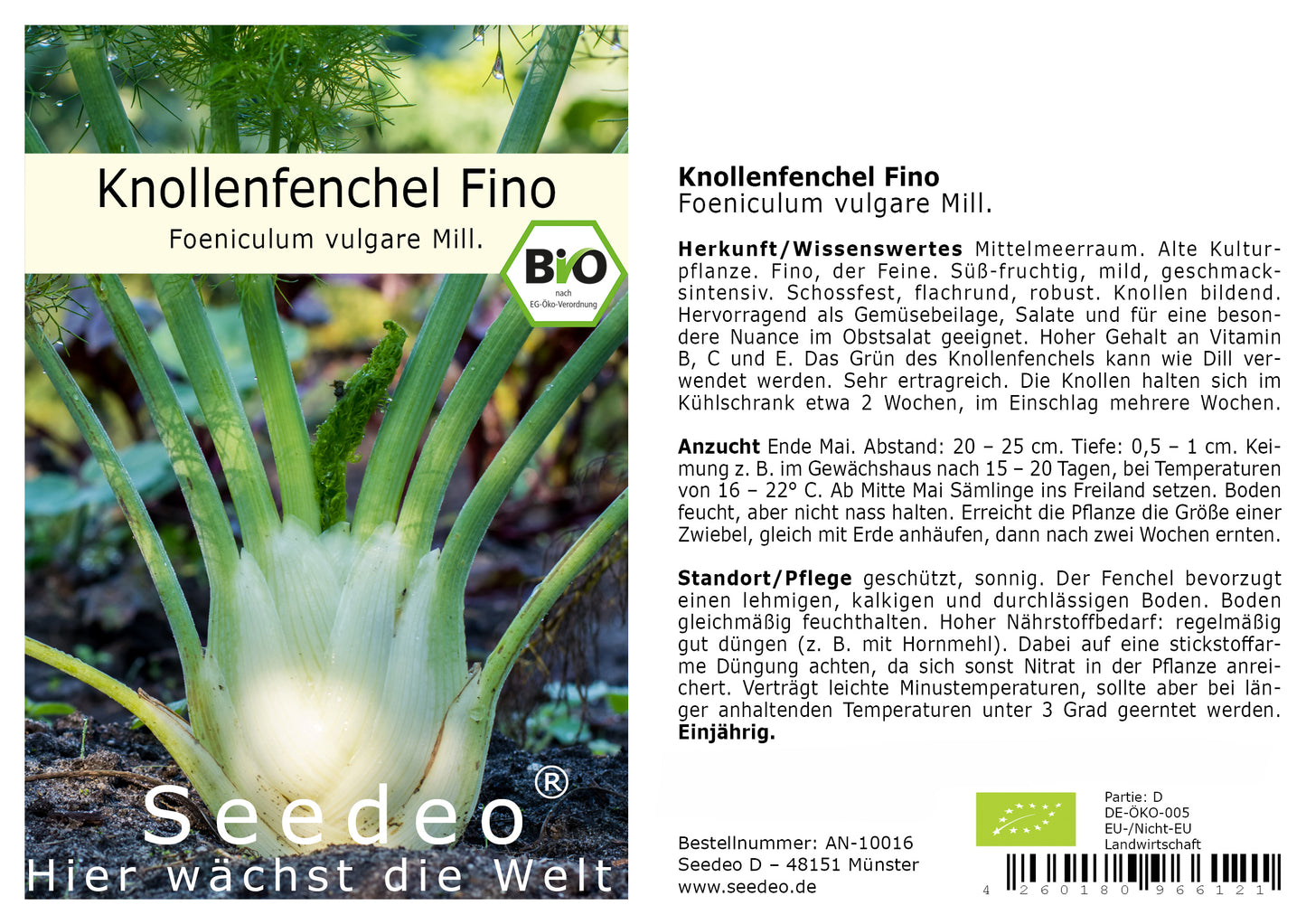 Seedeo® Knollenfenchel Fino (Foeniculum vulgare Mill.) 80 Samen BIO