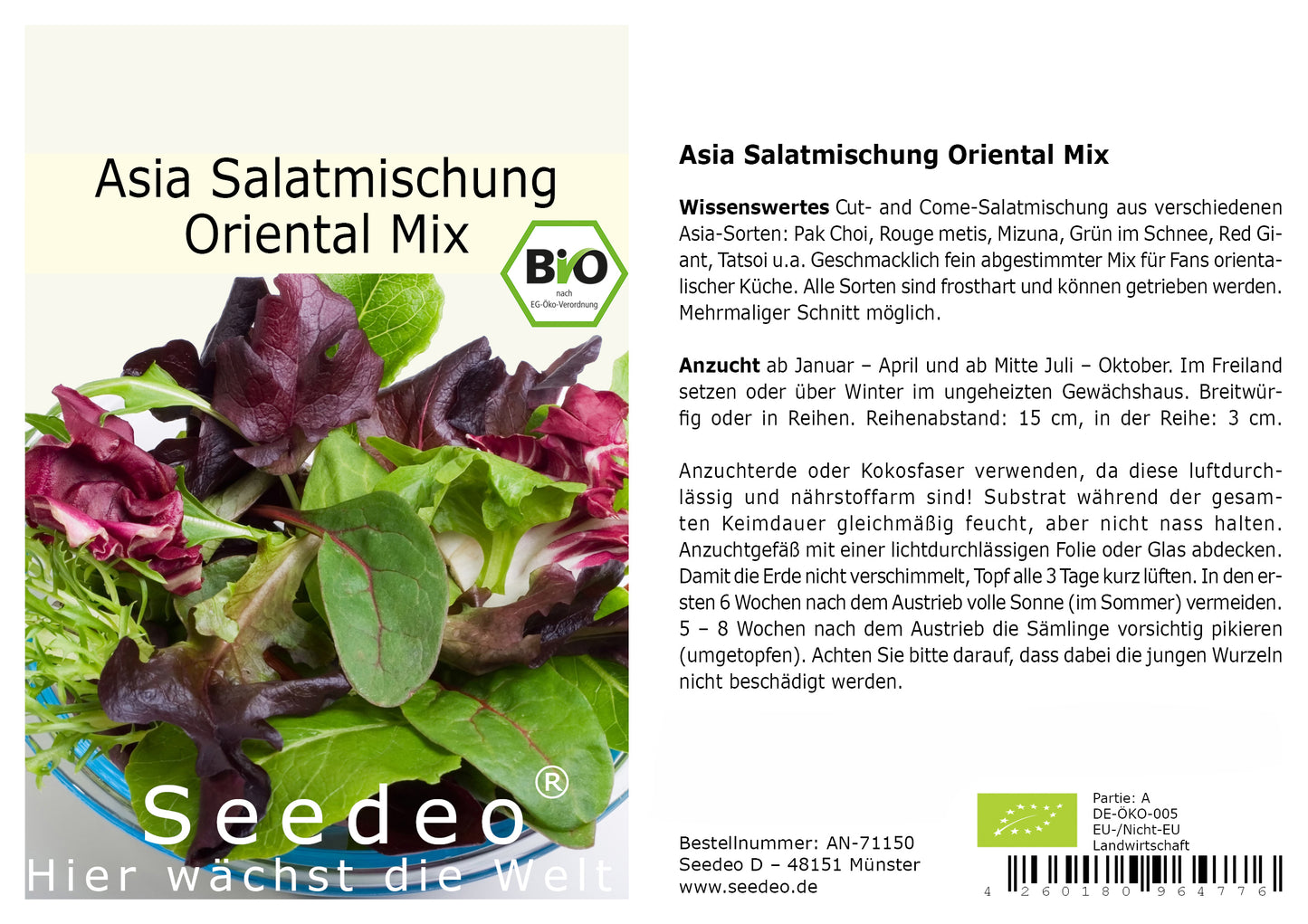 Seedeo® Asia Salatmischung Oriental Mix ca. 500 Samen BIO