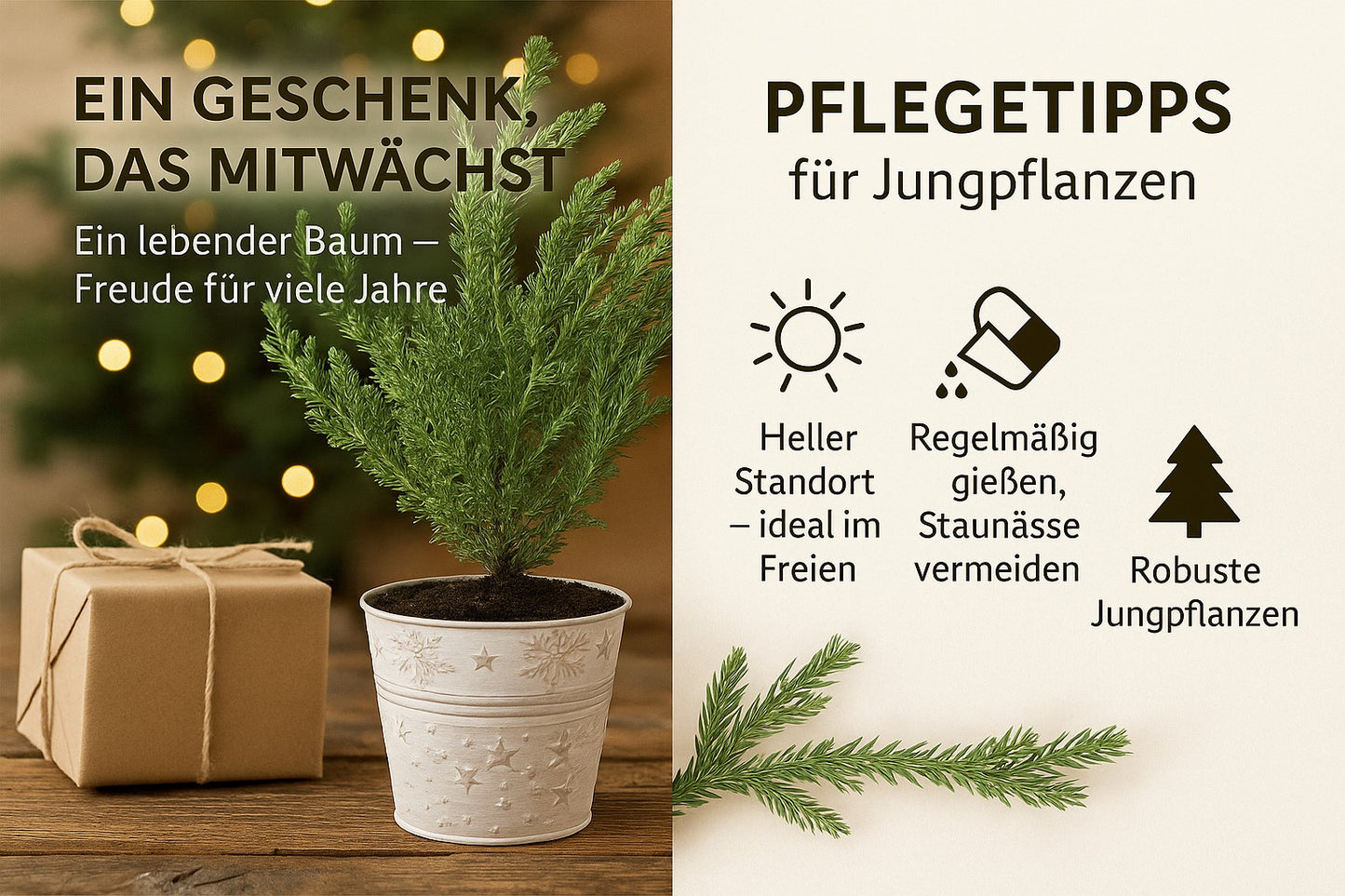 Geschenk-Edition Baum im Sternentopf – 2-jährige Jungpflanze Mittelmeer-Pinie (Pinus pinea)