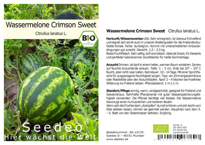 Seedeo®  Wassermelone Crimson Sweet (Citrullus lanatus L.) ca. 10 Samen BIO