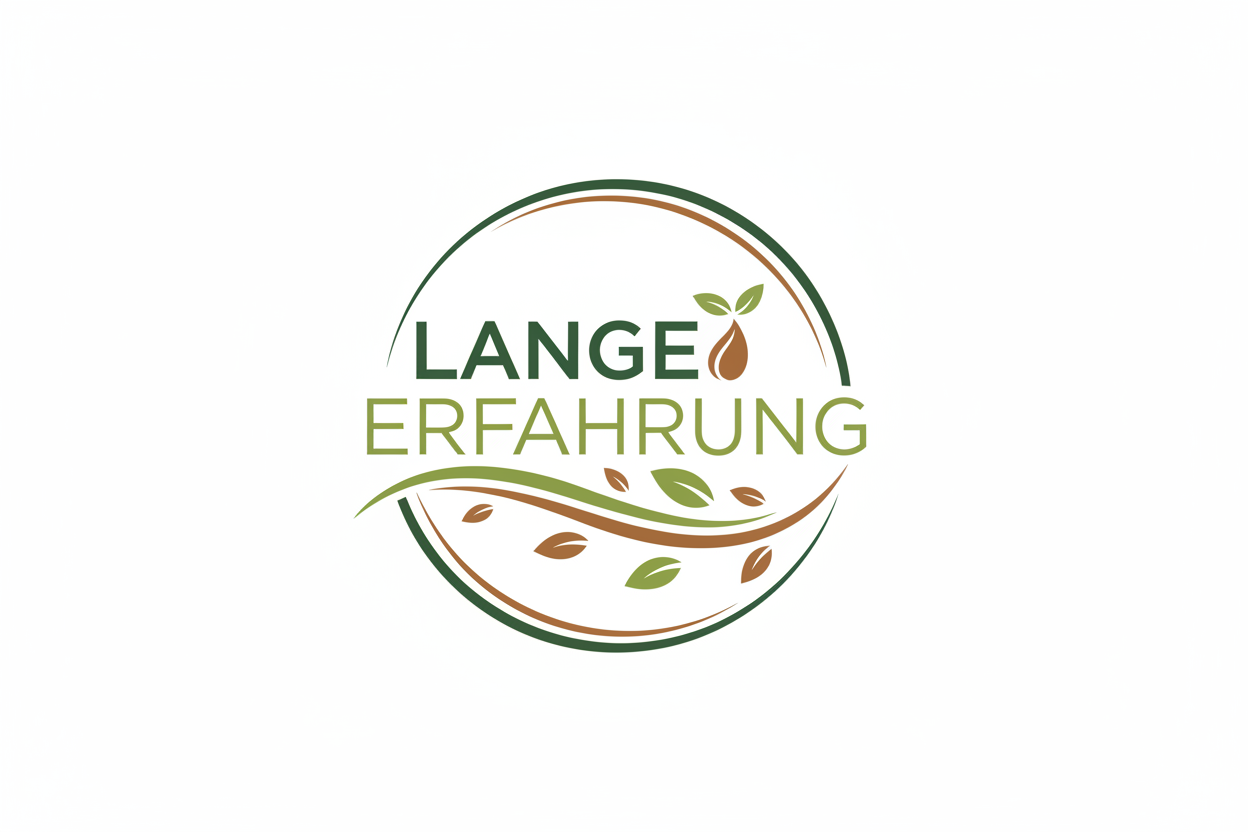 logo mit dem text: Lange Erfahrung und hintergrund in weiss. Thema Pflanzen