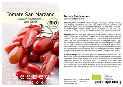 Seedeo® Tomate San Marzano (Lycopersicum L.)  25 Samen BIO