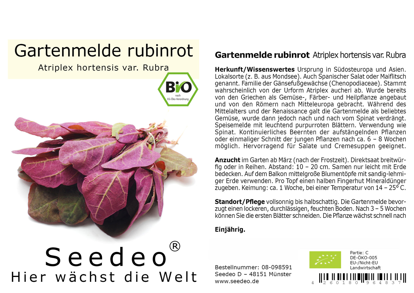 Seedeo® Gartenmelde rubinrot (Atriplex hortensis var. Rubra) 200 Samen BIO