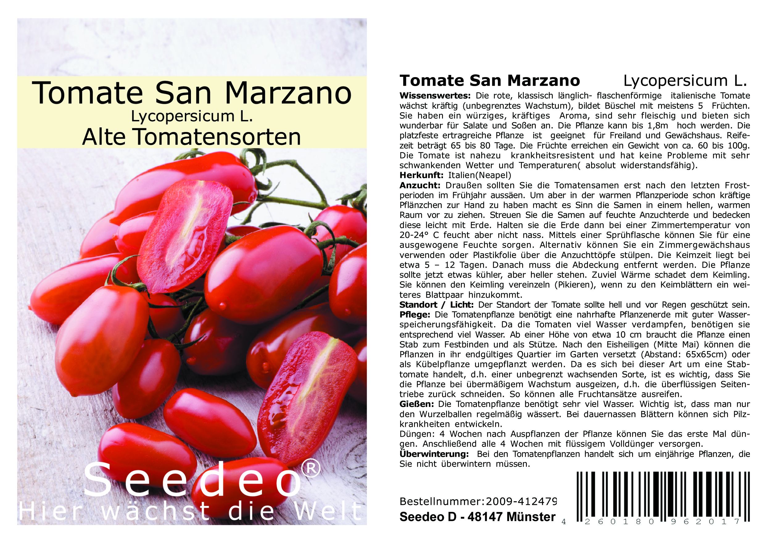 Seedeo® Tomate San Marzano (Lycopersicum L.)  30 Samen BIO