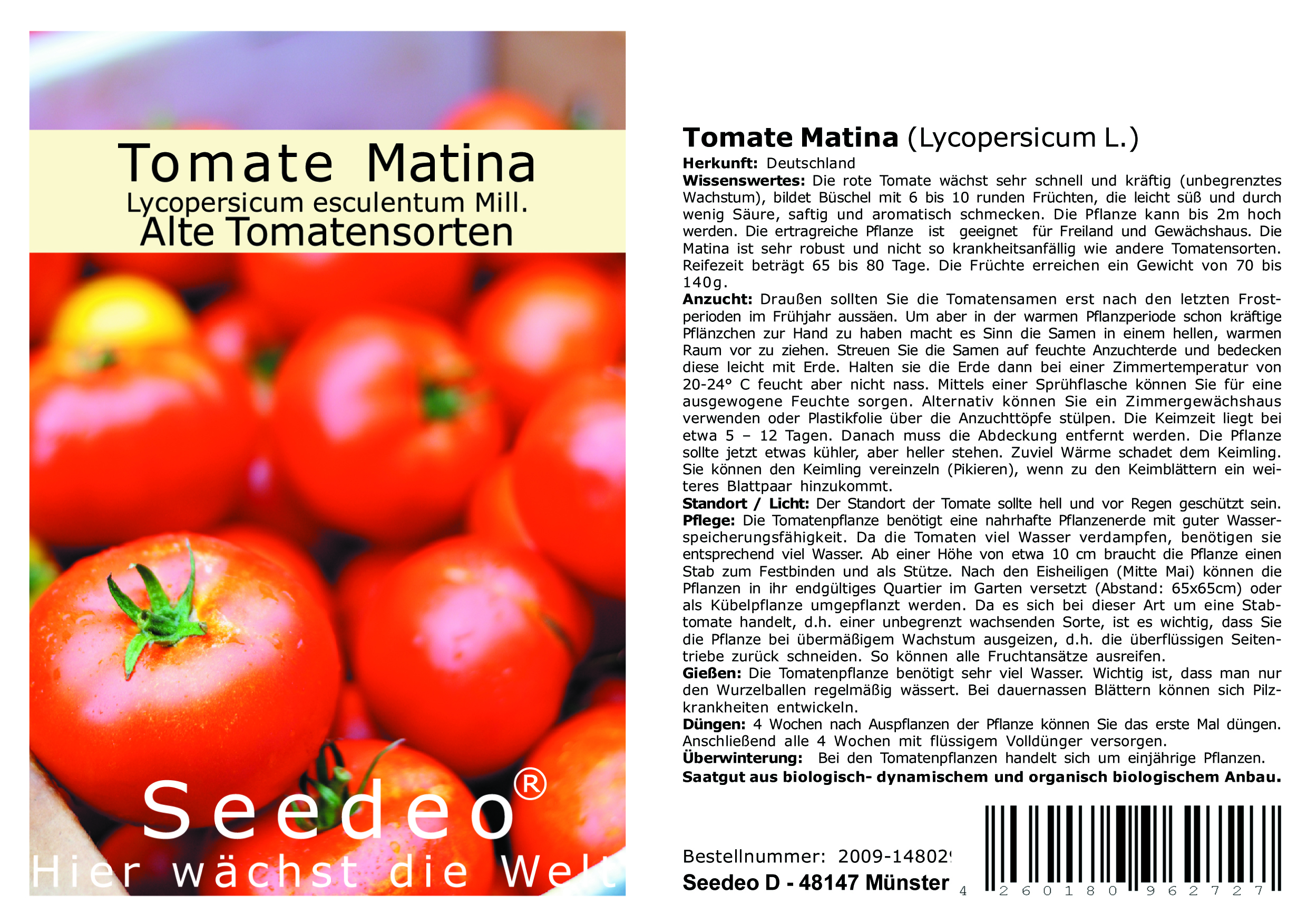 Seedeo® Tomate Matina (Lycopersicum L.) 25 Samen BIO