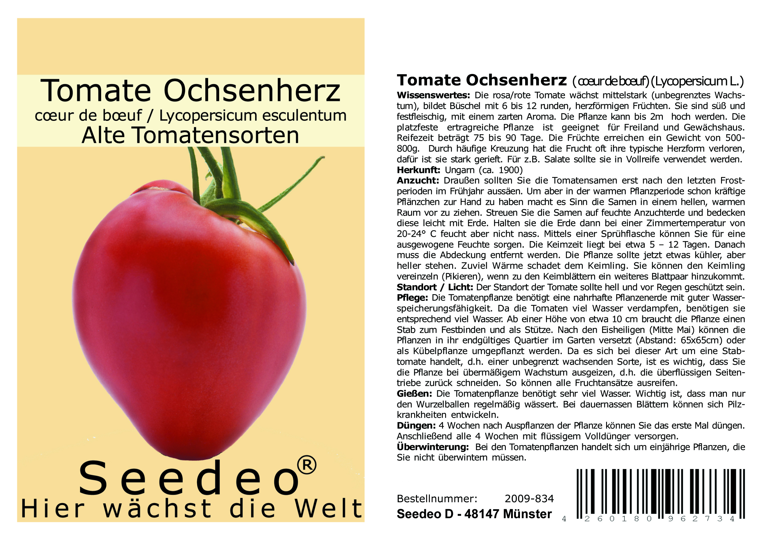 Seedeo® Tomate Ochsenherz (Cuor di bue) (Lycopersicum L.) 25 Samen BIO